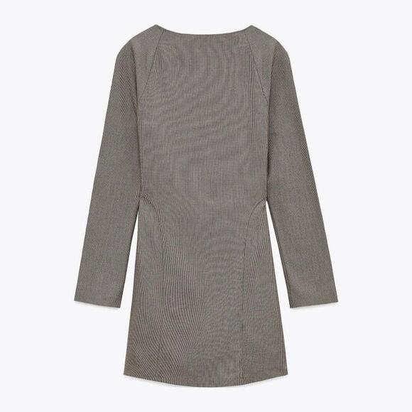 Zara Checked Print Structured Long Sleeve Mini Dress - Picture 5 of 9